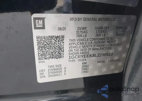 2020 Chevrolet Silverado 1500 4Wd Double Cab Standard Bed Rst z USA, uszkodzony, nr VIN 1GCRYEEK8LZ290513